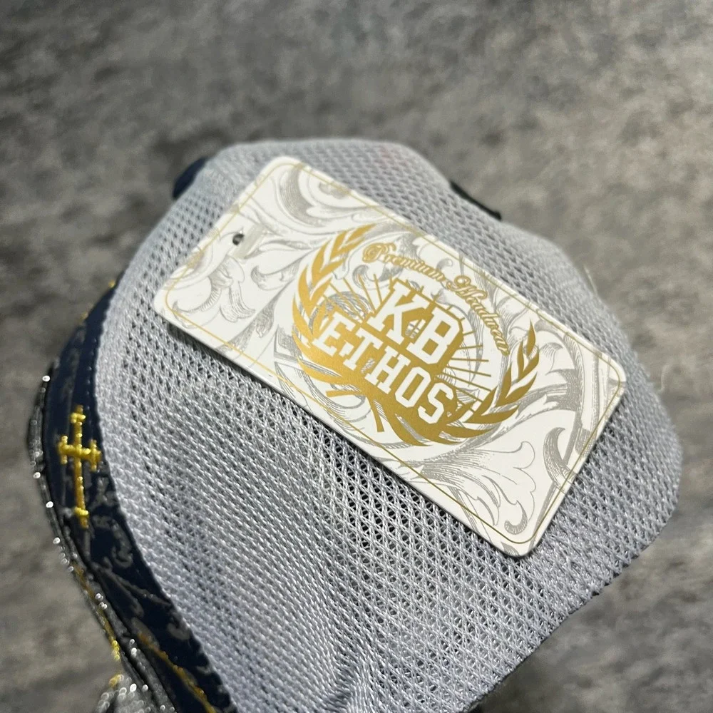 NWT KB Ethos Trucket Hat Black Embroidered‎ Cross Vintage Y2K Cyber Grunge Goth